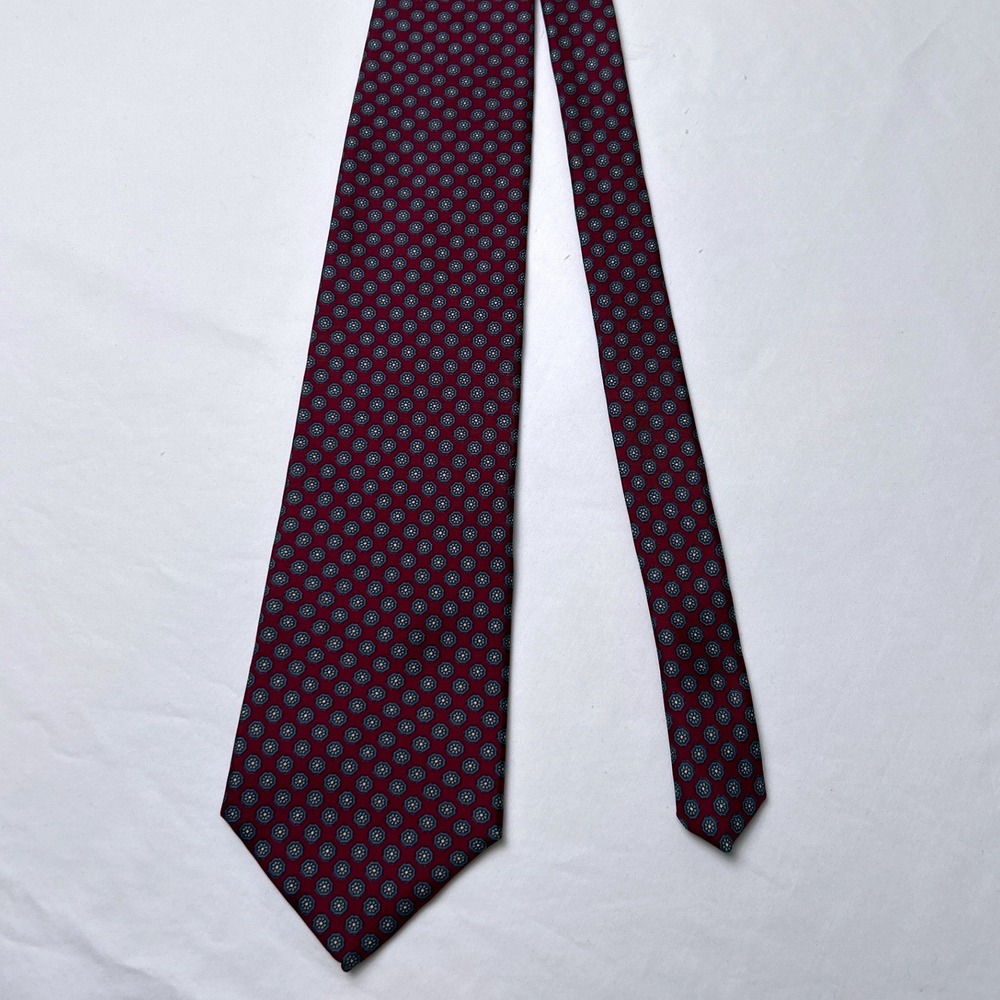 Bert Pulitzer Mens Vintage Geometric Medallion Silk Necktie OS Burgundy Blue